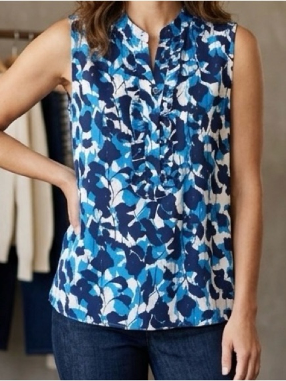 J. Crew Navy and White Floral Sleeveless Top